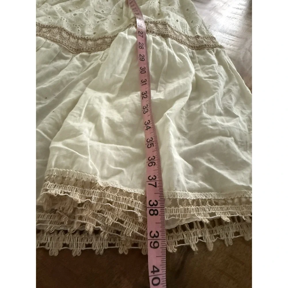 Boho Cottagecore Cotton Eyelet Maxi Skirt Smocked Waist Cream Small - Picture 11 of 11